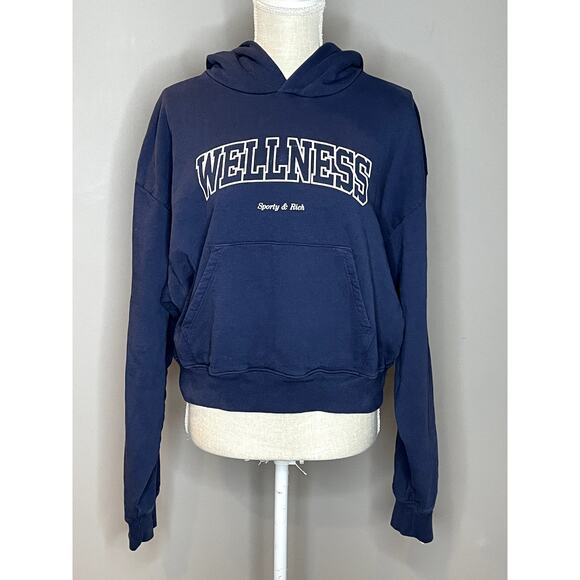 SPORTY & RICH Navy Wellness Cropped Ivy Hoodie Medium - Picture 5 of 9